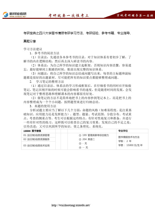 考研宝典之四川大学图书情报考研学习方法、考研经验、参考书籍、专业指导、真题分享