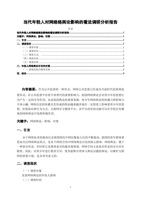 《当代年轻人对网络络舆论影响的看法调研分析报告3100字》