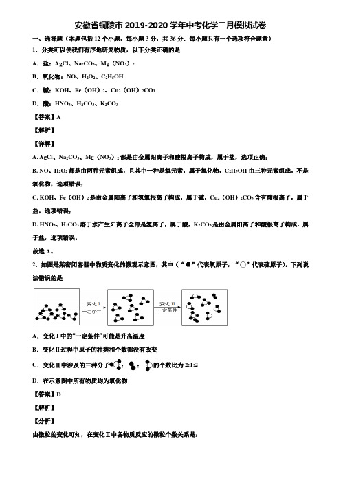 安徽省铜陵市2019-2020学年中考化学二月模拟试卷含解析