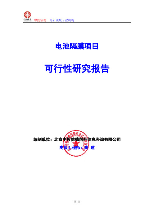 电池隔膜项目可行性研究报告编写格式及参考(模板word)
