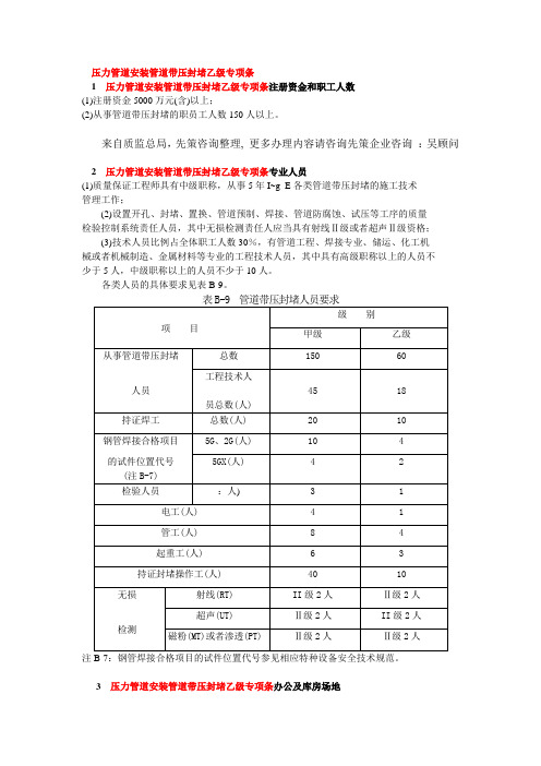 压力管道安装管道带压封堵甲级专项条