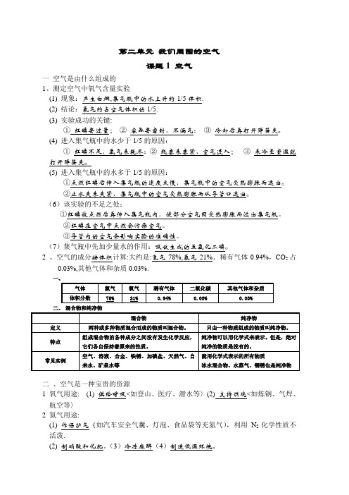 第二单元 我们周围的空气知识点