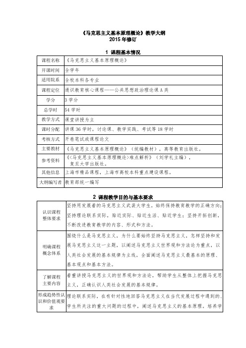 《马克思主义基本原理概论》教学大纲