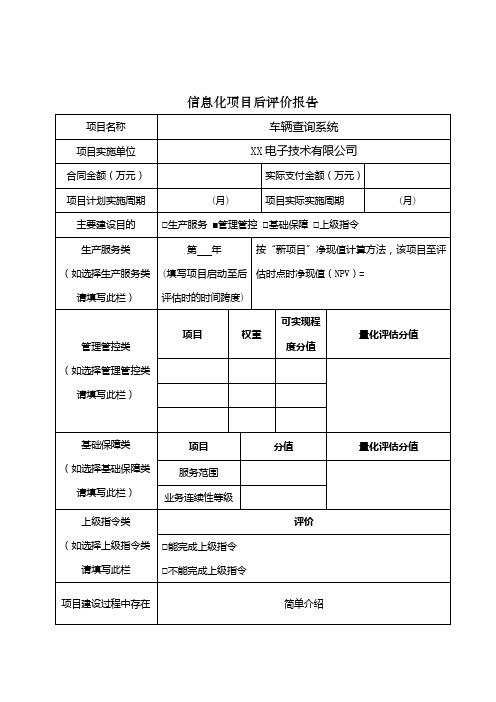 信息化项目后评估表格