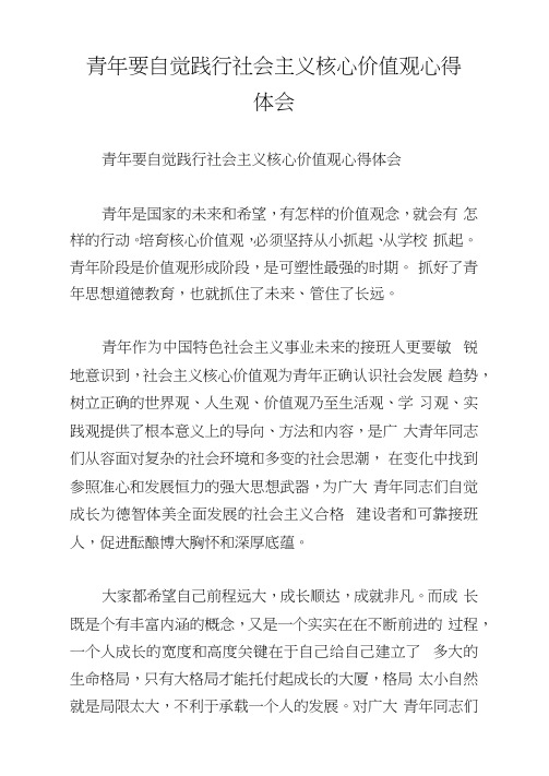 青年要自觉践行社会主义核心价值观心得体会