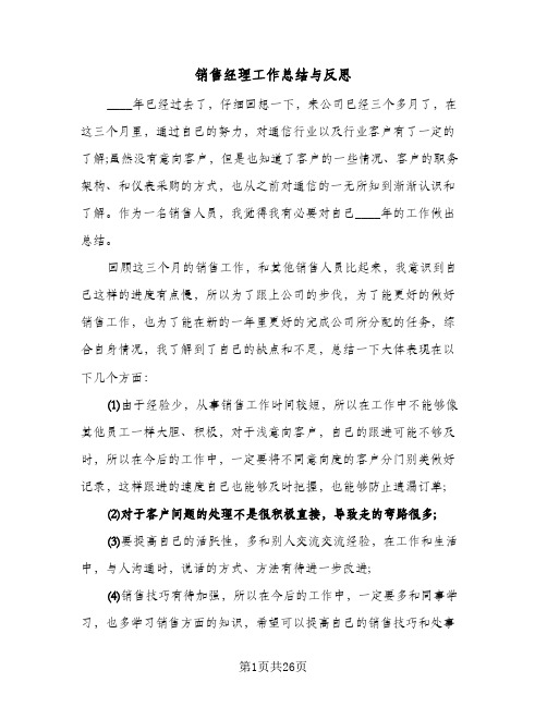 销售经理工作总结与反思(6篇)