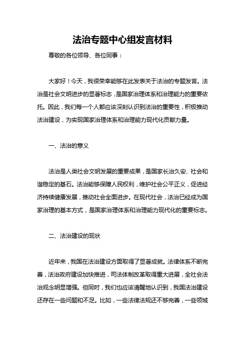 法治专题中心组发言材料