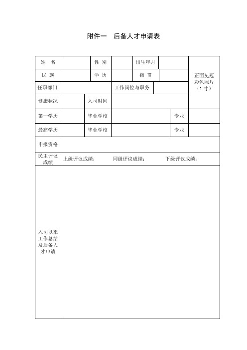 后备人才申请表