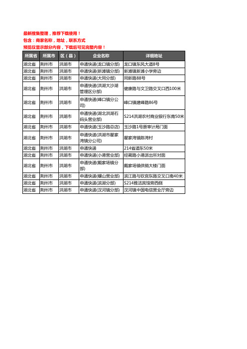 新版湖北省荆州市洪湖市申通快递企业公司商家户名录单联系方式地址大全14家