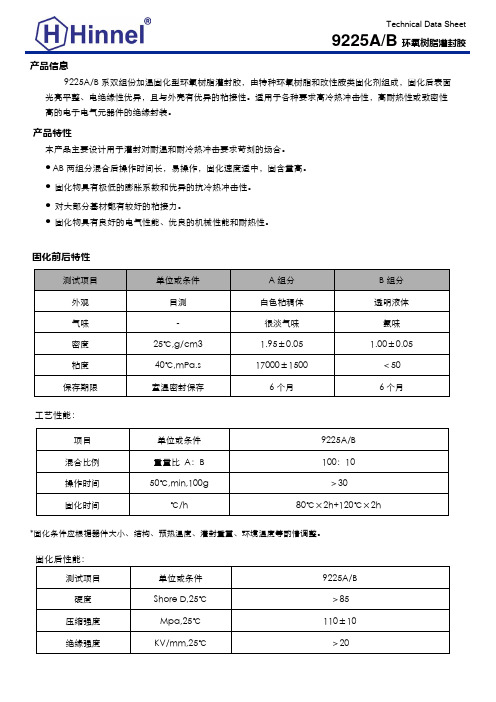 TDS of 9225AB耐热型耐冷热冲击环氧树脂灌封胶