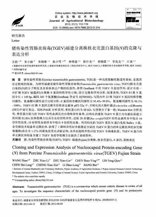 猪传染性胃肠炎病毒(TGEV)福建分离株核衣壳蛋白基因(加的克隆与表达分析