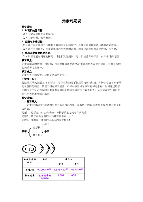 人教版初中化学九年级上册 元素周期表 教案教学设计课后反思