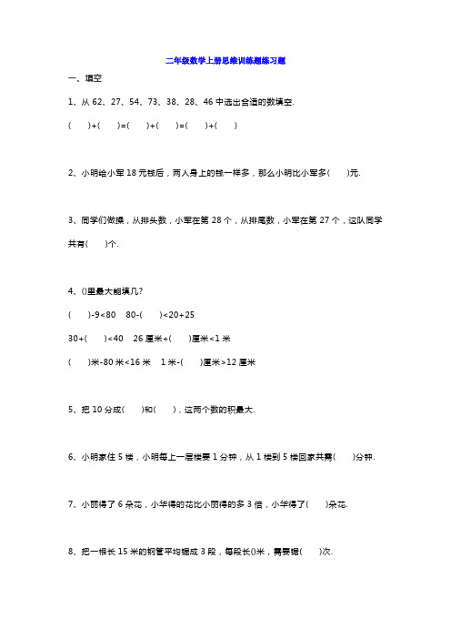 二年级数学上册思维训练题练习题带答案