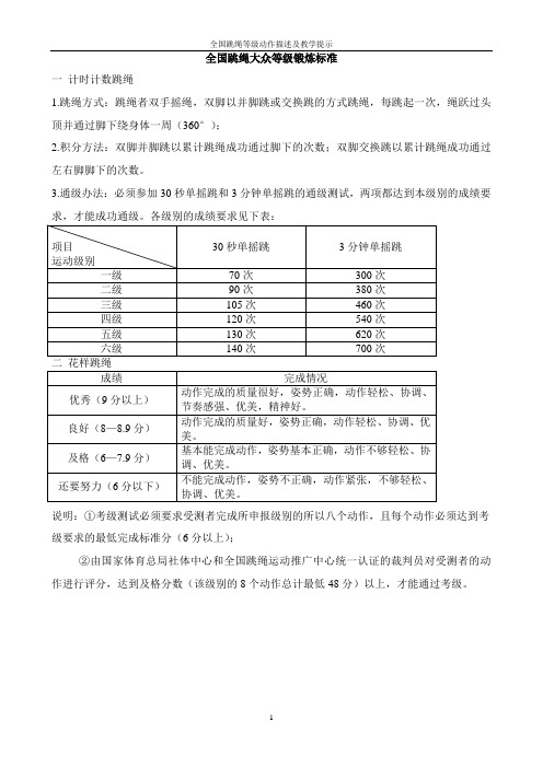 全国跳绳大众等级锻炼标准(详)