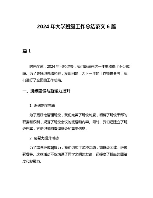 2024年大学班级工作总结范文6篇