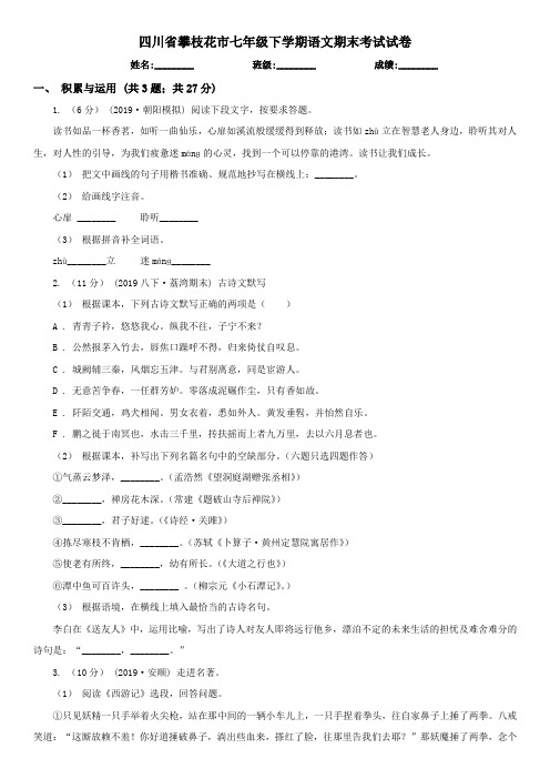 四川省攀枝花市七年级下学期语文期末考试试卷