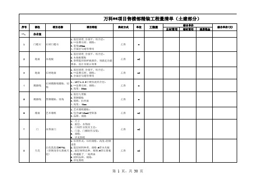 万科××项目精装修工程模拟工程量清单(住宅、售楼部、大堂、公共部位)