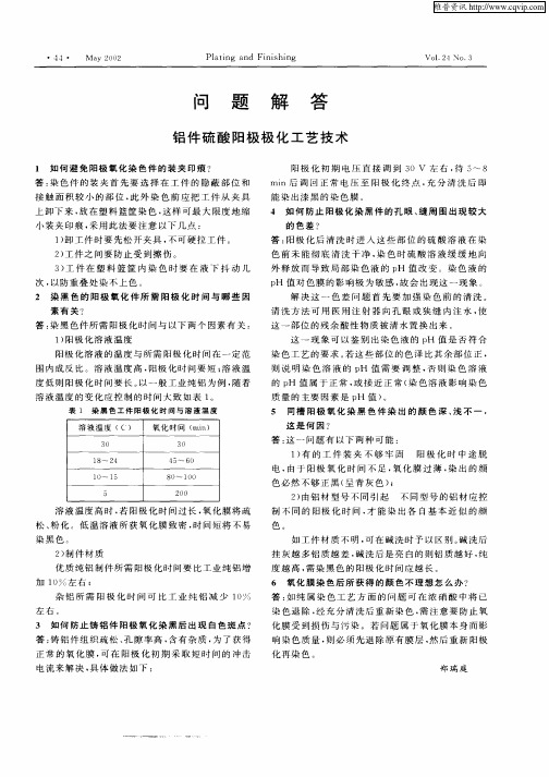 问题解答——铝件硫酸阳极极化工艺技术