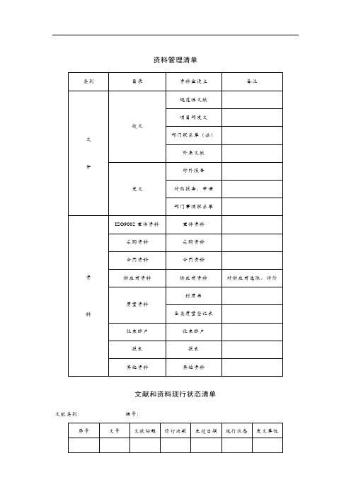 项目信息管理可用表格样本