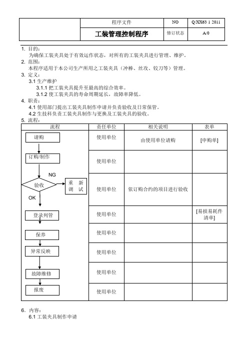 工装夹具管理控制程序