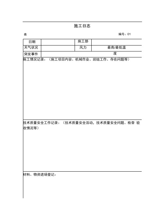 项目施工日志空白表格模板