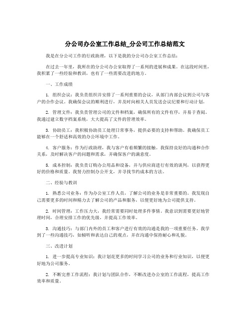 分公司办公室工作总结_分公司工作总结范文