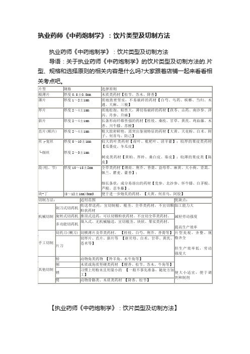 执业药师《中药炮制学》：饮片类型及切制方法