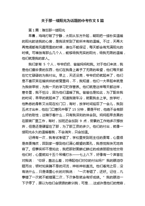 关于那一缕阳光为话题的中考作文5篇