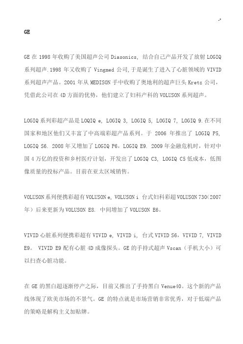 GE,飞利浦等超声品牌说明介绍