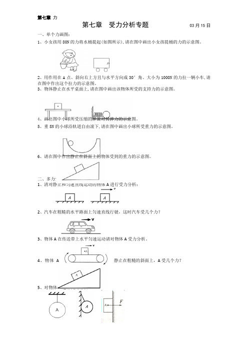 第七章力---受力分析画图专题2021-2022学年人教版物理八年级下册