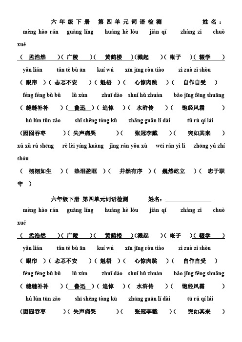 语文S版六年级下册 第四单元词语检测