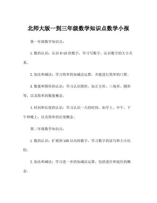 北师大版一到三年级数学知识点数学小报