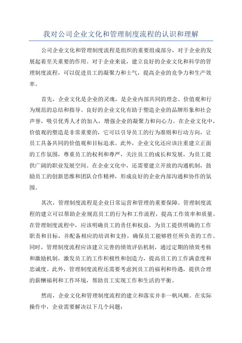 我对公司企业文化和管理制度流程的认识和理解