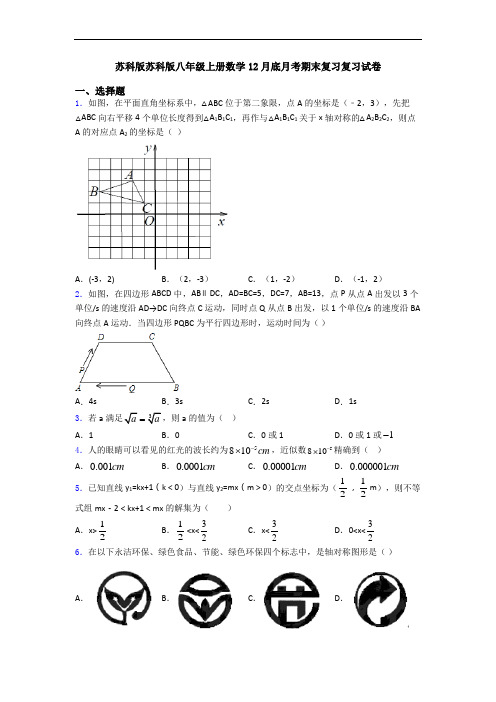 苏科版苏科版八年级上册数学12月底月考期末复习复习试卷