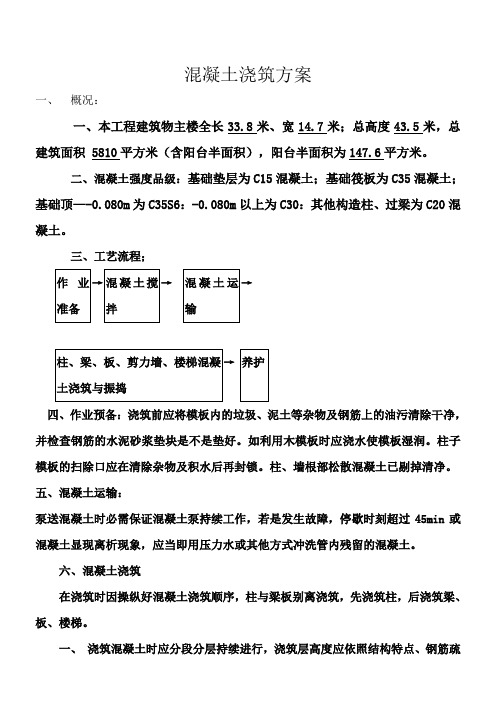 建筑工程主体混凝土浇筑方案