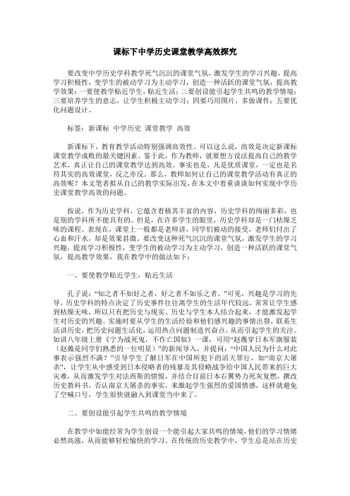 课标下中学历史课堂教学高效探究