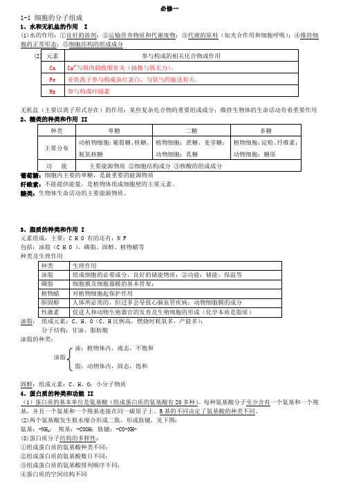 浙教版高中生物必修1知识点整理