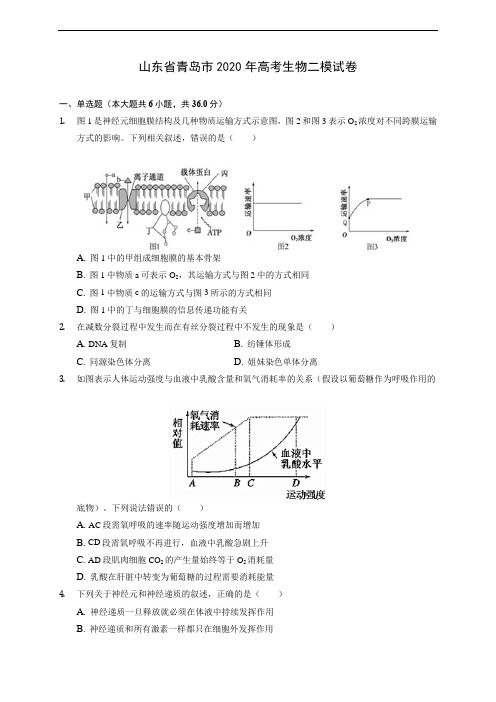 山东省青岛市2020年高考生物二模试卷 (有解析)