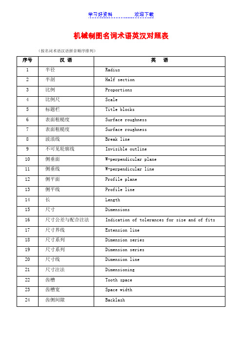 机械制图名词术语英汉对照表