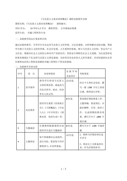 《马克思主义基本原理概论》课程实践教学安排