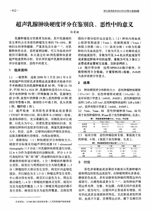 超声乳腺肿块硬度评分在鉴别良、恶性中的意义