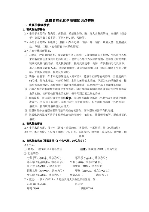 高中化学选修五1-5章详细知识点整理