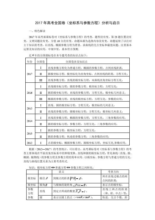 【高考解读】2017年高考全国卷(坐标系与参数方程)分析与启示