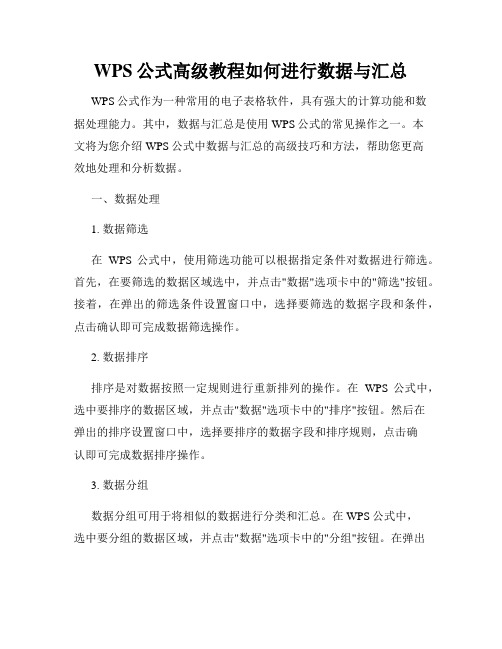 WPS公式高级教程如何进行数据与汇总