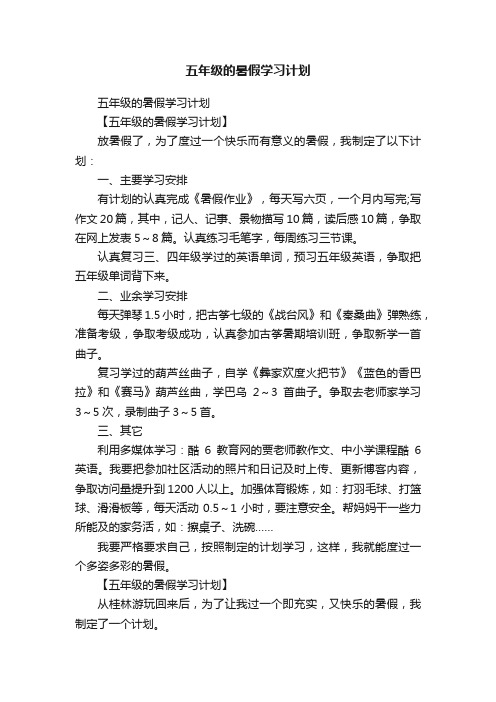 五年级的暑假学习计划