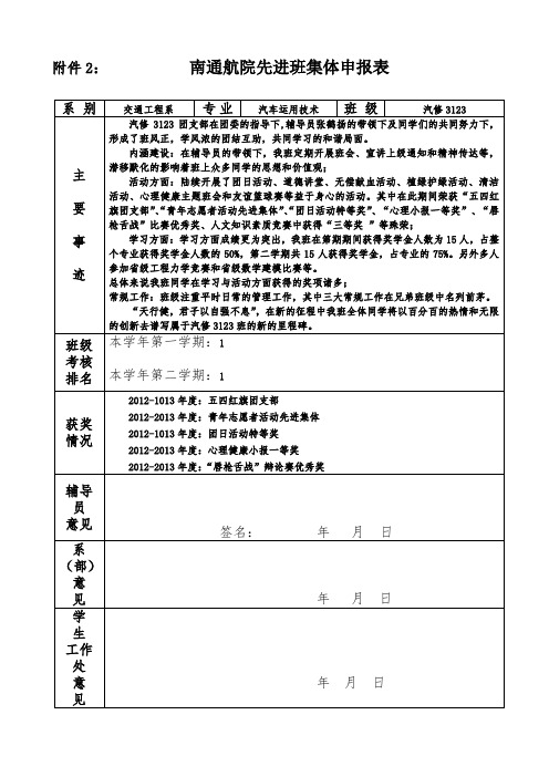 先进班集体材料【申报表】