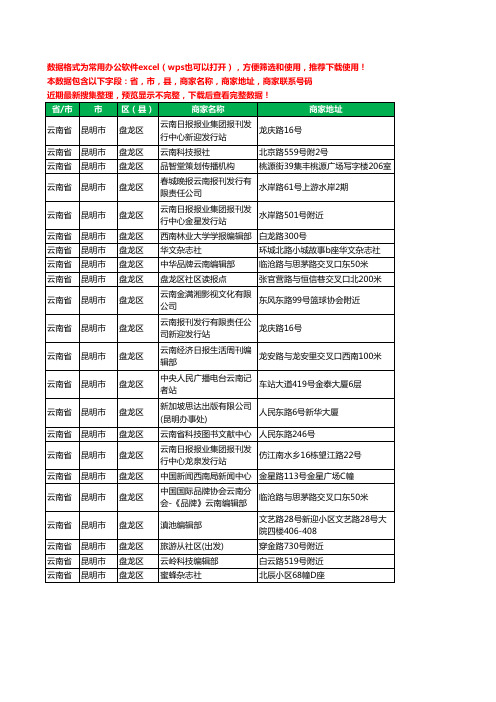 2020新版云南省昆明市盘龙区出版工商企业公司商家名录名单黄页联系电话号码地址大全22家