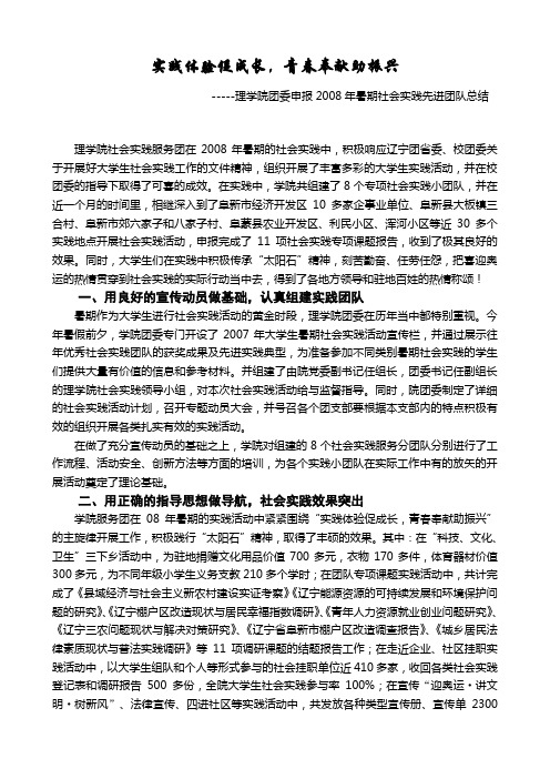 2008暑期社会实践活动总结