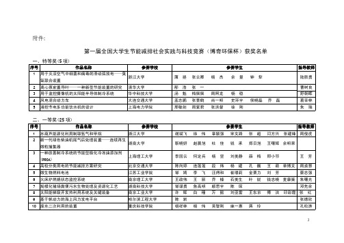 第一届全国大学生节能减排社会实践与科技竞赛获奖名单