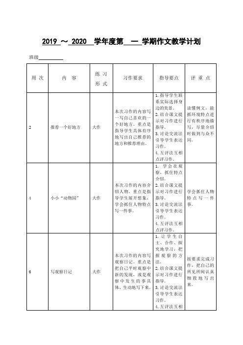 部编四年级上册   作文教学计划